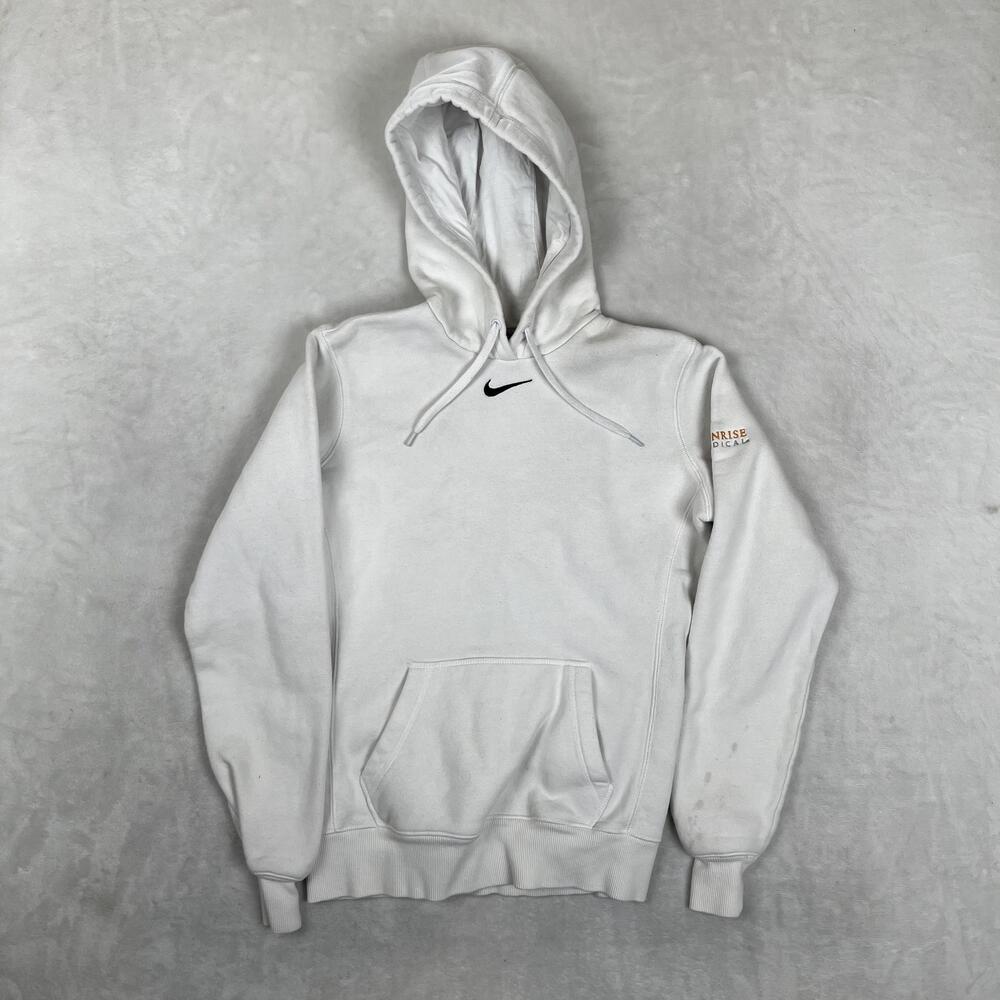Nike Center Swoosh Hoodie Womens Small White Pullover Fleece Sweatshirt